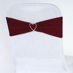 5 Pack Stretch Spandex Chair Sashes Burgundy - Fitted Finish Two Ply Heavy Duty Chair Bands 5"x12"