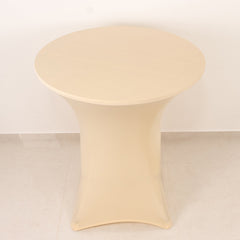 Spandex 36" Round Cocktail Table Cover Beige - Easy to Maintain Stretch Fitted Highboy Tablecloth