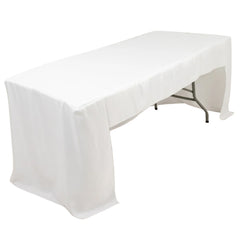 Fitted Polyester 96"x30" Rectangle Tablecloth White with Open Back Design - Easy to Maintain and Wrinkle-Resistant Table Cover for Trade Shows & Displays