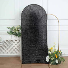 6ft Black Shimmer Tinsel Spandex Chiara Backdrop Stand Cover For Fitted Round Top Wedding Arch