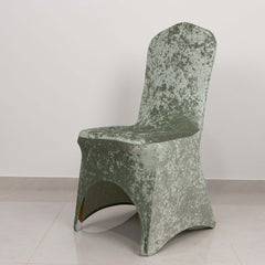 Crushed Velvet Spandex Banquet Chair Cover Fitted Slipcover Sage Green - Stretch 190GSM Slipcover with Foot Pockets