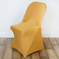 10 Pack Stretch Spandex Chair Covers Gold for Folding Chairs - Durable Perfectly 160GSM Fitted Slipcovers for Professional & Casual Events