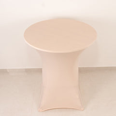 Spandex 36" Round Cocktail Table Cover Blush - Easy to Maintain Stretch Fitted Highboy Tablecloth