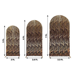 Set of 3 Black Wave Mesh Chiara Wedding Arch Covers With Gold Embroidered Sequins, Fitted Covers For Round Top Backdrop Stands - 5ft,6ft,7ft