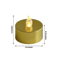 12-Pack LED Tealight Candles Metallic Gold Design - Reusable Flameless Battery Operated Lights