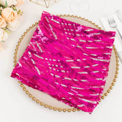 Sequin Mesh 20"x20" Napkin Fuchsia Silver - Wave Embroidered Reusable Napkin