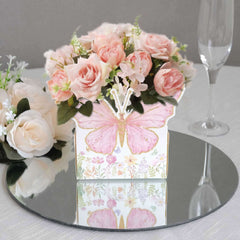 25-Pack Disposable Food Trays White/Pink Glitter Butterfly Design Cardstock - Whimsical Disposable Serving Tray Food Boats for Girls Birthday Baby Shower Party Supplies 6"x7"