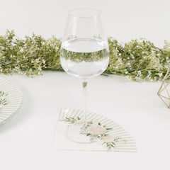 25-Pack Round Paper Cocktail Napkins with Floral Lined Pattern White/Sage Green - Disposable 2 Ply Beverage Napkins 6"x6"