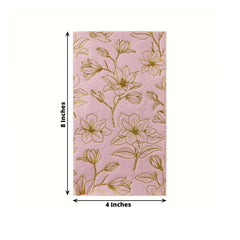 50-Pack Paper Dinner Napkins Dusty Rose with Gold Magnolia Flowers Print 2-Ply - Disposable Soft Napkins for Parties