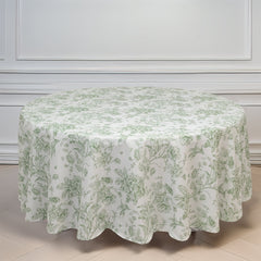 Polyester 108" Round Tablecloth White - Dusty Sage Green French Toile Pattern for Chic Weddings