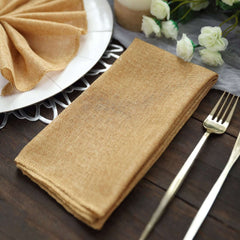 5 Pack Faux Jute 19"x19" Napkins Gold - Authentic Burlap Look Cloth Napkins for Rustic Boho Weddings & Parties