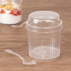 24-Pack Plastic Fruit Dessert Cups Ribbed Clear with Lid and Spoon - Ideal for Parfaits 5oz