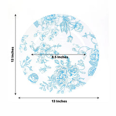 6 Pack Round Floral Acrylic Charger Plates in French Toile Pattern, 13" Clear Light Blue Dinner Charger Event Tabletop Decor