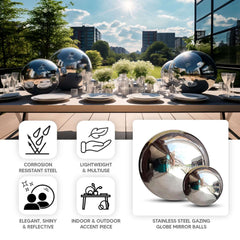 2-Pack Gazing Globe Mirror Ball Reflective Hollow Stainless Steel Silver Spheres - Decorative Outdoor Garden Display 12"