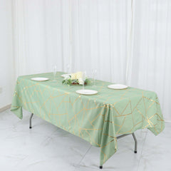 Polyester 60"x102" Rectangle Tablecloth Sage Green with Gold Foil Geometric Pattern - Wrinkle-Resistant & Durable Table Cover