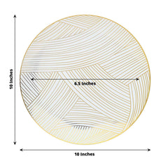 10-Pack Plastic 10" Round Dinner Plates in White with Gold Wave Brush Strokes Pattern - Disposable Party Plates for Modern & Classy Table Decor