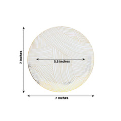 10-Pack Plastic 7" Round Dessert Plates in White with Gold Wave Brush Strokes Pattern - Disposable Appetizer Salad Plates for Modern & Classy Table Decor