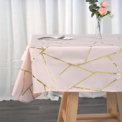 Polyester 54"x54" Square Tablecloth Blush with Gold Foil Geometric Pattern - Wrinkle-Resistant & Durable Table Cover