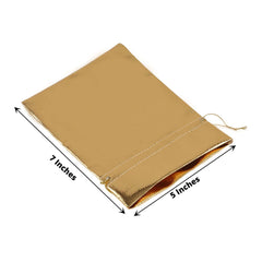 10 Pack Metallic Gold Lame Polyester 5"x7" Party Favor Gift Bags, Shiny Fabric Drawstring Candy Pouch