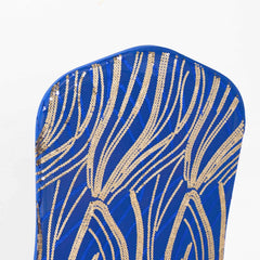 Spandex Chair Cover with Wave Embroidered Sequins for Banquet Chairs Royal Blue/Gold - Glittering Stretch Fitted Slipcover