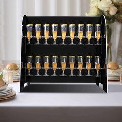 2-Tier Champagne Glass Holder Display Stand Table Top in Glossy Black - Modern Stemware Rack Cocktail Drink Holder with 18 Hooks for Events & DIY Bars 25"