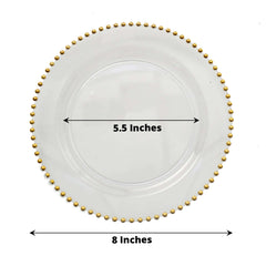 10-Pack Clear Plastic Dessert Plates – 8" Round with Gold Beaded Rim, Disposable for Parties & Events