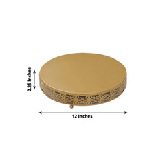 Metal Pedestal Cake Stand Fleur De Lis Round Design Gold - Cupcake Dessert Display Table Centerpiece 12"