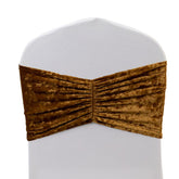5 Pack Crushed Velvet Chair Bands Gold Wide Ruffle Style - Textured Chair Sashes for Stunning Event Decor - 8"x15"