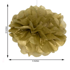 6 Pack 6" Gold Tissue Paper Pom Poms Flower Balls, Ceiling Wall Hanging Decorations