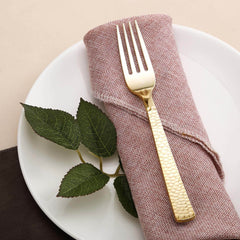 24-Pack Plastic Forks with Hammered Style Gold - Heavy Duty Disposable Silverware 7"