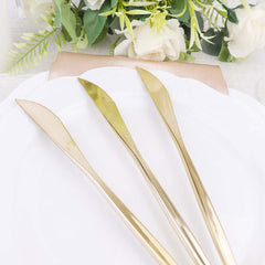 24-Pack Plastic Knives Glossy Gold - Premium Heavy Duty Disposable Flatware Cutlery 8"