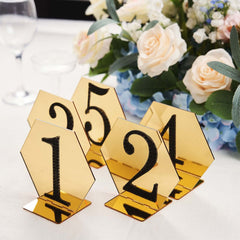 5-Pack Acrylic Table Sign Holders Hexagon Design Gold - Ideal for Modern Event Centerpieces 5"