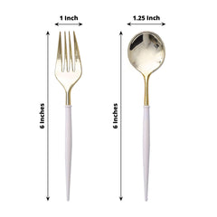 24-Pack Plastic Fork and Spoon Set Gold/Ivory - Heavy Duty Disposable Modern Utensils 6"