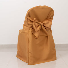 10-Pack Polyester Slip-On Folding Chair Covers with Attached Sashes – Gold Durable Reusable Covers for Wedding & Event Decor