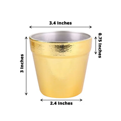 6 Pack 3" Gold Plastic Party Favor Bucket-Containers, Mini Succulent Nursery Planters, Flower Pot Crafts
