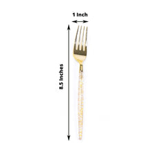 24-Pack Plastic Forks with Gold Glitter - Disposable Silverware Cutlery for Events
