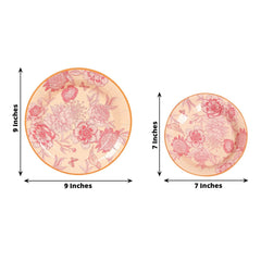 50-Pack Paper Round Dessert and Dinner Plates in Dusty Rose Spring Floral Print with Gold Rim for Table Decor 7", 9"