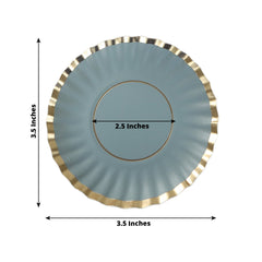 50-Pack Paper 3.5" Round Party Plates in Dusty Blue with Gold Scalloped Rim for Tapas, Appetizers & Finger Foods