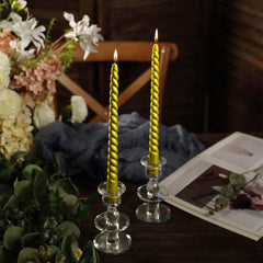 12-Pack Taper Candles Spiral Long Burn Wick Design Gold - Premium Unscented Wax Dinner Candle Sticks 11"