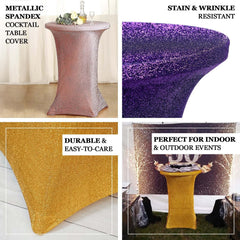Metallic Spandex 36" Fitted Glitter Round Cocktail Table Cover Gold - Polished Stretch Fit for High Top Tables