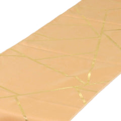 Polyester 9ft Table Runner Gold with Gold Foil Geometric Pattern - Modern & Stylish Table Decor