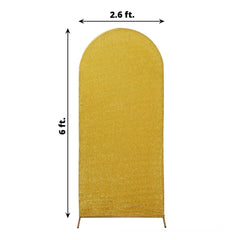 6ft Gold Shimmer Tinsel Spandex Chiara Backdrop Stand Cover For Fitted Round Top Wedding Arch