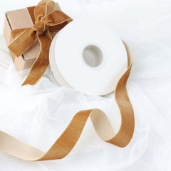 10 Yards Gold 1" Velvet Single Faced Ribbon Spool, DIY Craft Supplies, Velvet and Nylon Ribbon Roll