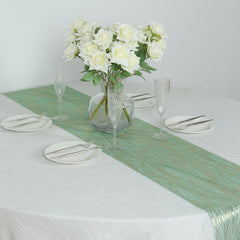 5 Pack Organza 12"x108" Table Runners Hunter Emerald Green - Gold Wave Design