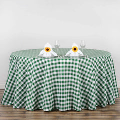 Polyester 120" Round Tablecloth White/Green Seamless - Checkered Buffalo Plaid Table Cover