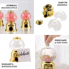 6 Pack 3.5" Clear Gold Mini Gumball Machine Treats Party Favor Boxes, Small Candy Container Gift Boxes