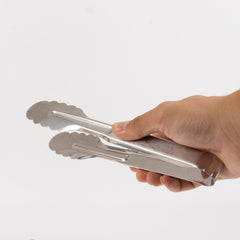 10-Pack Metal Serving Tongs Silver - Stainless Steel Food Safe Kitchen Tongs with Scalloped Gripping Edge for Indoor & Outdoor Gatherings 9.5"