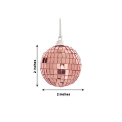 6 Pack 2" Rose Gold Foam Disco Mirror Ball With Hanging Strings, Holiday Christmas Ornaments