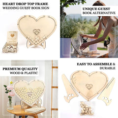 13" Wooden Heart Drop Top Frame Wedding Guest Book Alternative, Rustic Sign Display Stand