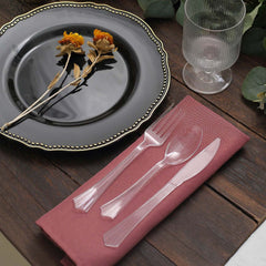 24-Pack Plastic Silverware Set with Fan Flared Tip Handle Clear - Heavy Duty Disposable Utensils 7"